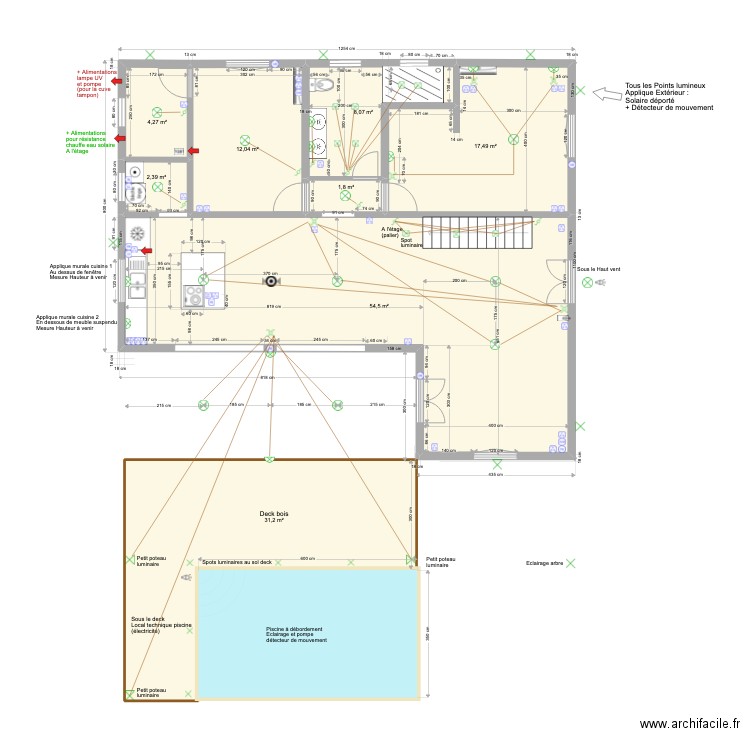 Hauteur Lezarde rdc ELEC mars 2022. Plan de 8 pièces et 132 m2