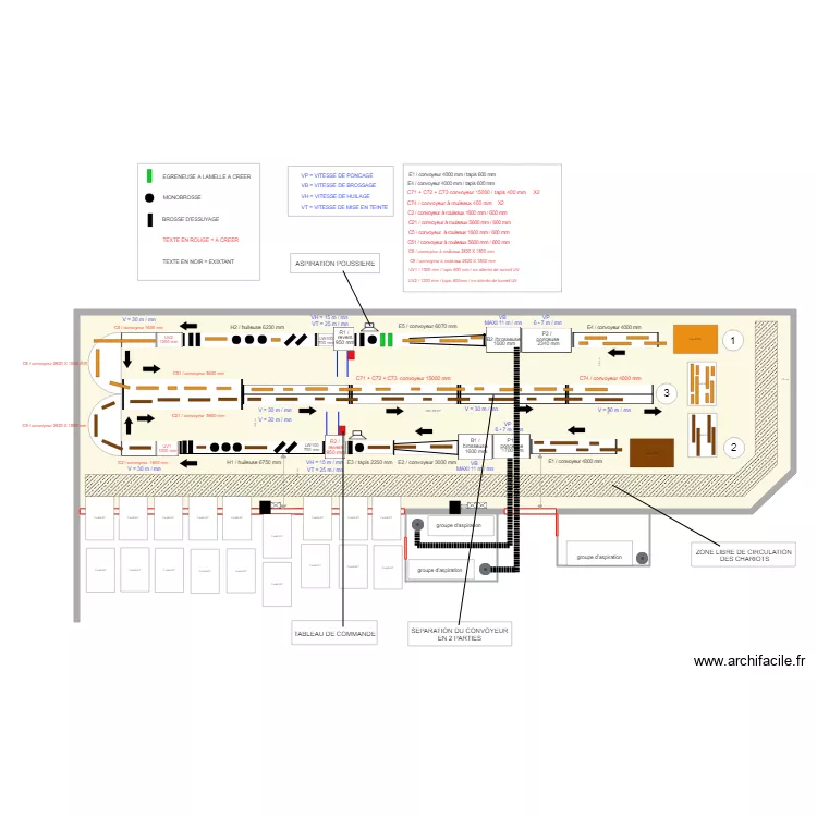 implantation production modifi&eacute; V28 version UV avec lames de parquets. Plan de 