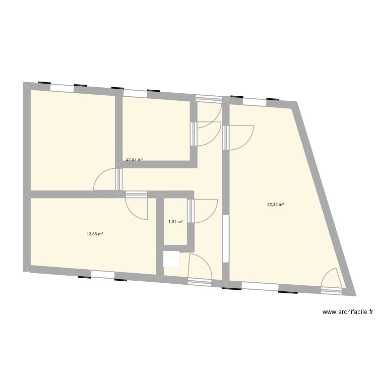 rdc1. Plan de 4 pièces et 65 m2