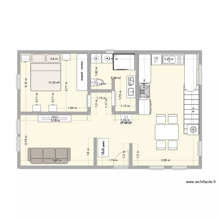Location ND. Plan de 3  et 55 m²