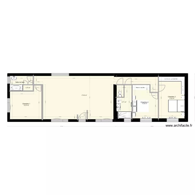 Plan projet Canard v6. Plan de 7  et 97 m²