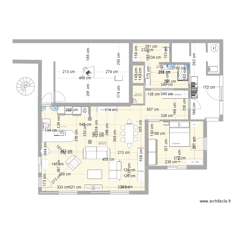 maquisard. Plan de 4 pièces et 91 m2