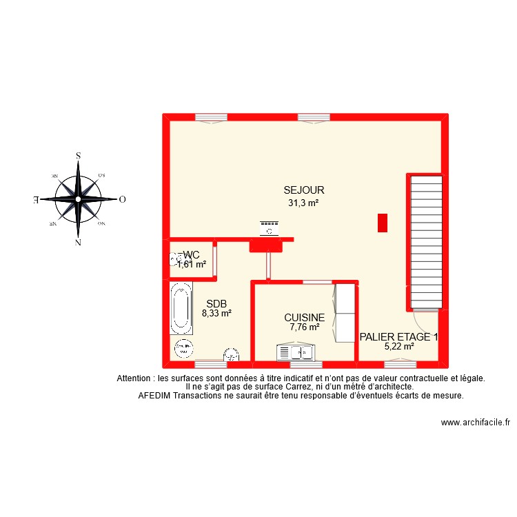 BI 8886 ETAGE 1 EF. Plan de 8 pièces et 63 m2