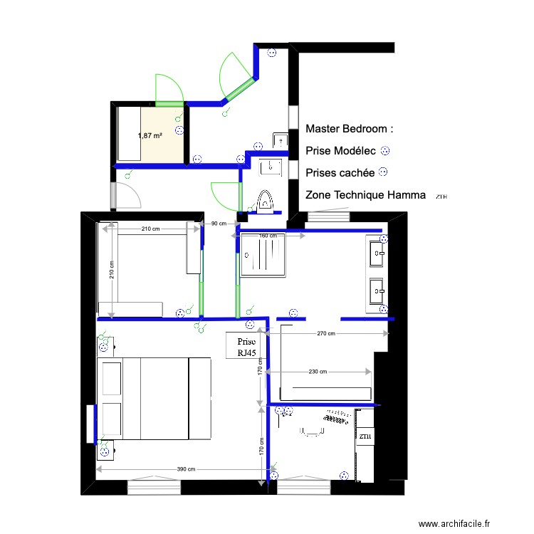 Master BedRoom (prises elec). Plan de 1 pièce et 2 m2