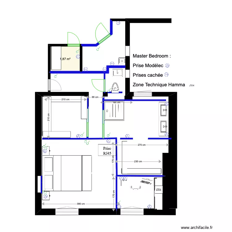 Master BedRoom (prises elec). Plan de 