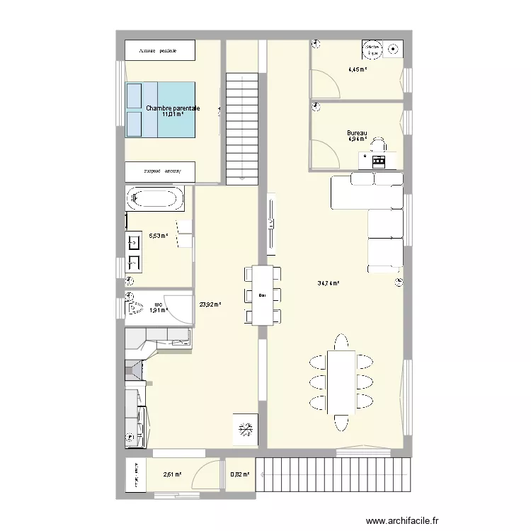 Premier &eacute;tage meubl&eacute; fini. Plan de 