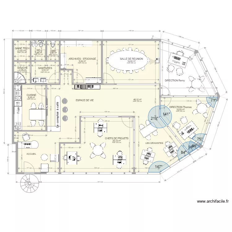 Bureau Agence Bleu Vif  Projet. Plan de 