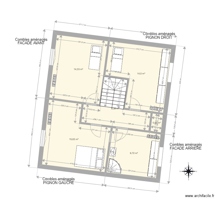 plan Combles aménagés Touati. Plan de 6 pièces et 63 m2