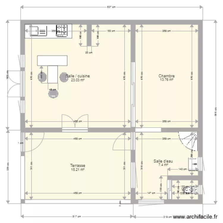 F2 rez de jardin EXISTANT. Plan de 