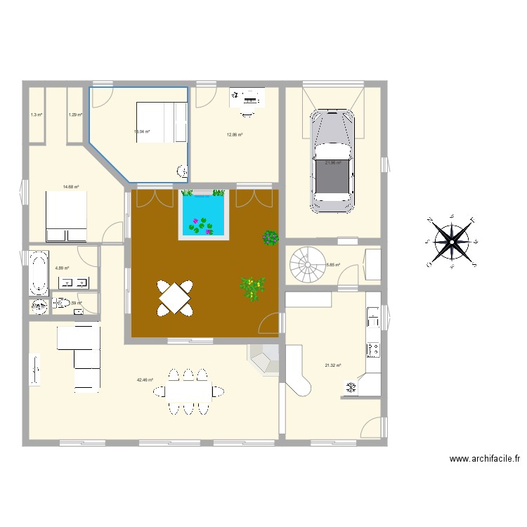 Maison avec patio. Plan de 0 pièce et 0 m2