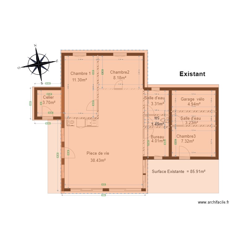 Existant chalet 46 fabrice1. Plan de 7 pièces et 40 m2