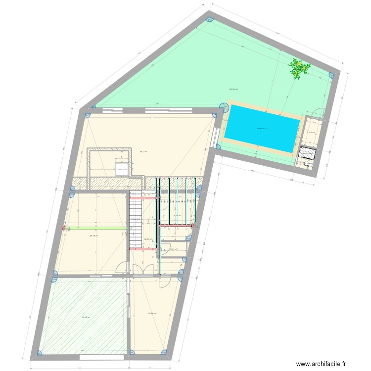 grange opoul PLANCHER R1. Plan de 19 pièces et 474 m2