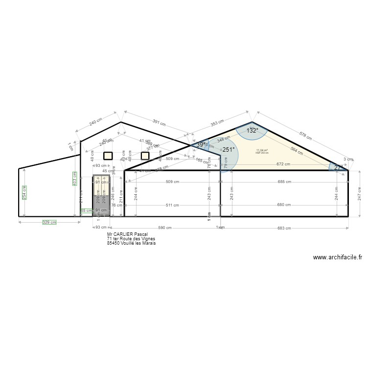 Façade SUD Prévue . Plan de 4 pièces et 13 m2