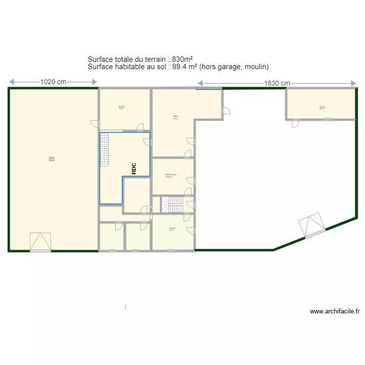Projet St Sat RDC avec jardin. Plan de 