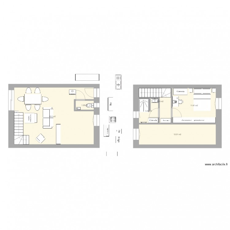 plan appart PG 52. Plan de 6 pièces et 66 m2