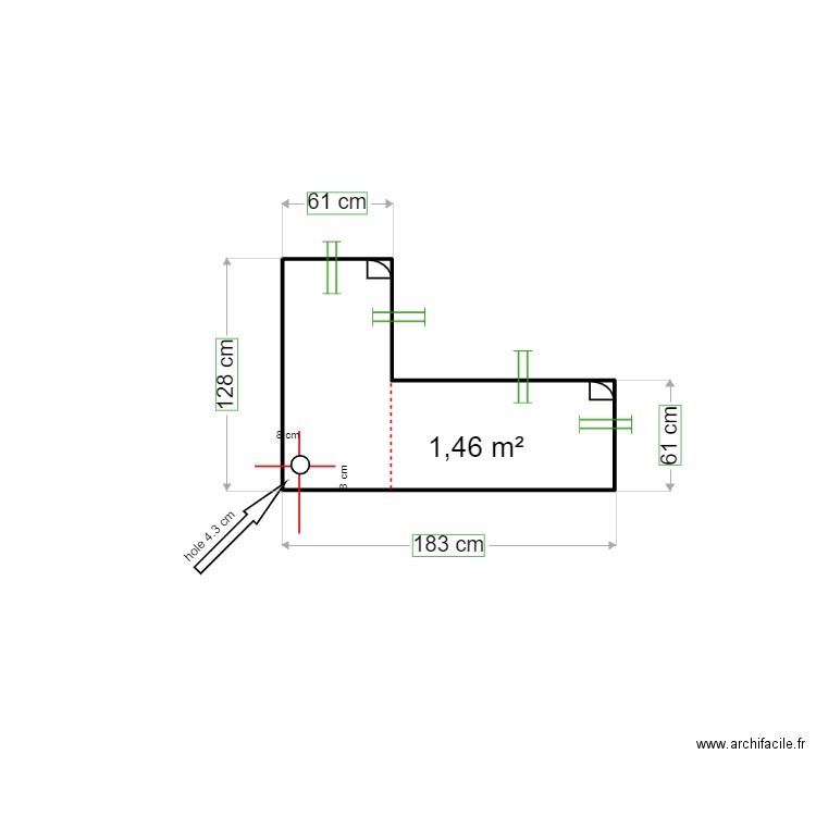 main desk counter. Plan de 1 pièce et 1 m2