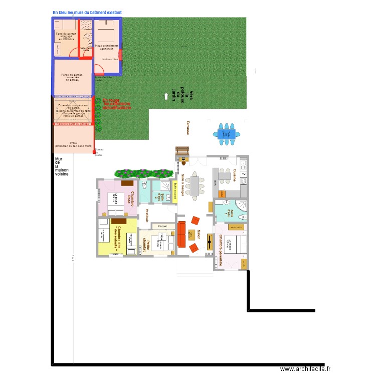 garage x de vie extension. Plan de 3 pièces et 19 m2