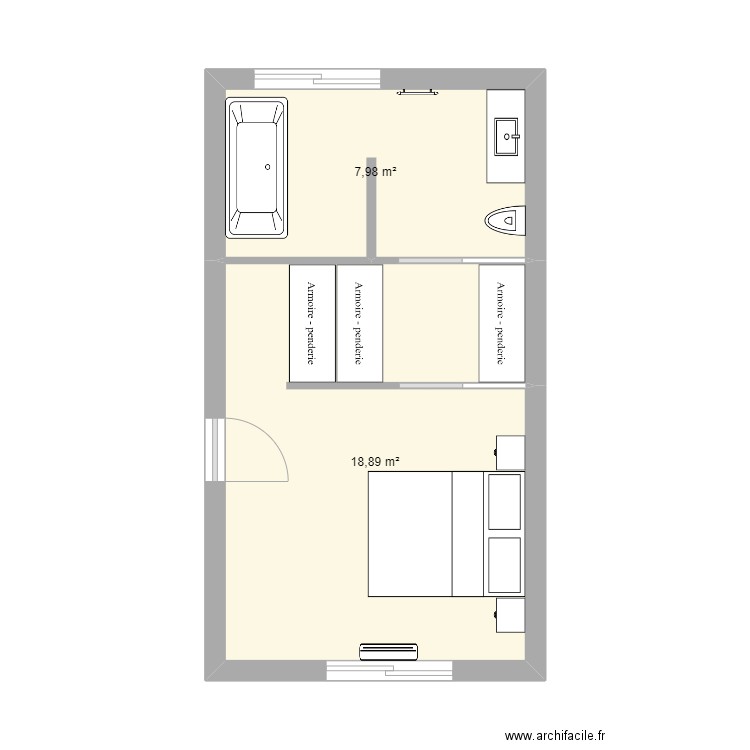 Suite Parentale Lattes. Plan de 2 pièces et 27 m2