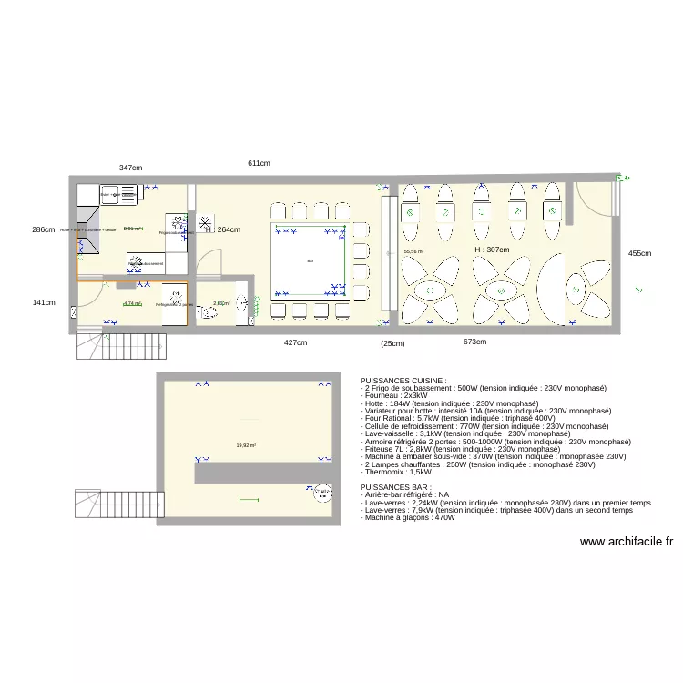 Bar apr&egrave;s travaux. Plan de 