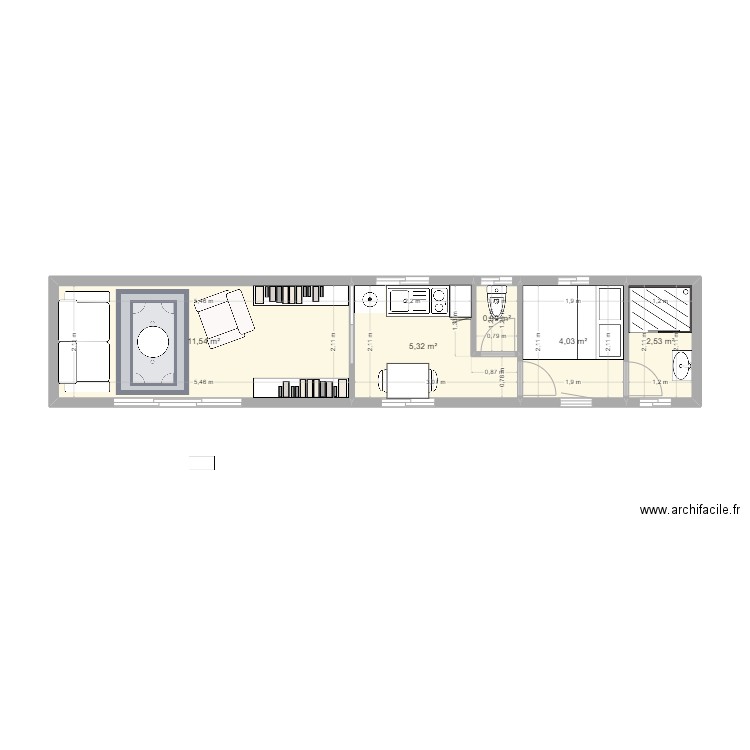 Container 40 feet nouvel essai 4. Plan de 5 pièces et 24 m2