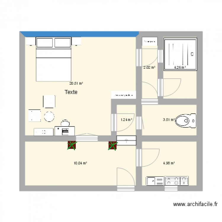 studio Américain. Plan de 0 pièce et 0 m2