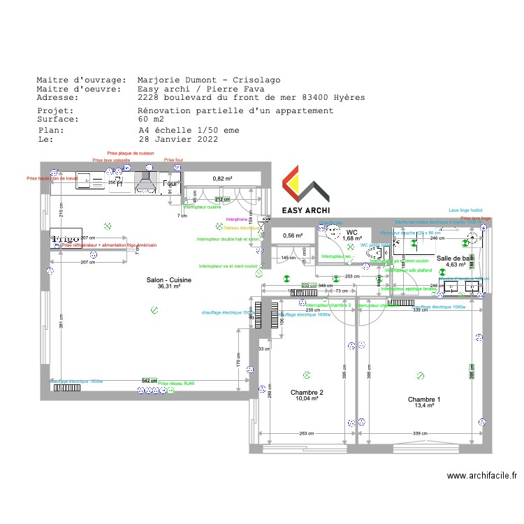 Projet Marjorie Dumont. Plan de 8 pièces et 67 m2