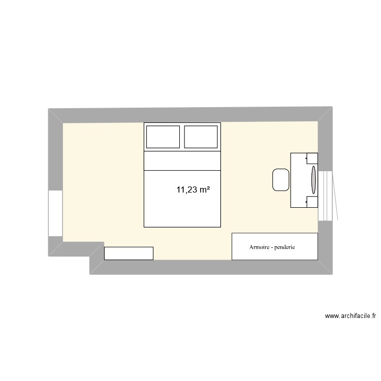 chambre. Plan de 1 pièce et 11 m2