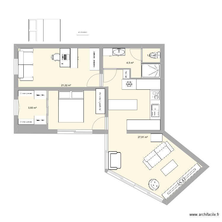 Plan dépendance. Plan de 5 pièces et 58 m2