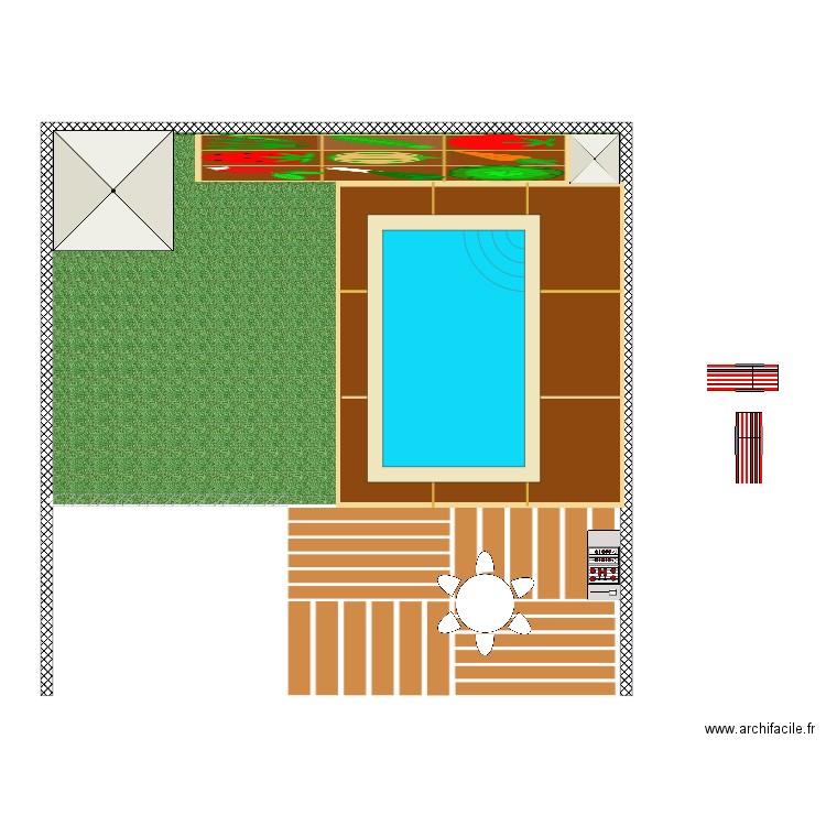 piscine avec 2 terrasses un cote terrasse plus petit que l autre. Plan de 0 pièce et 0 m2