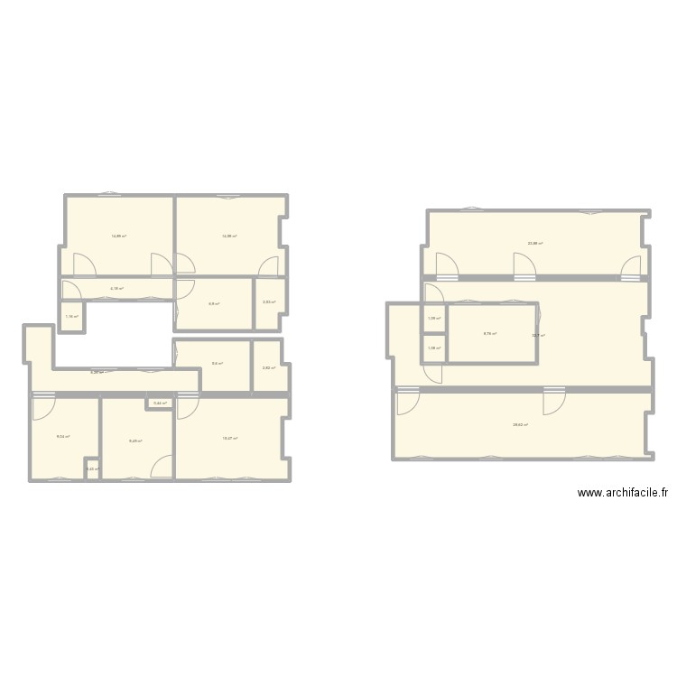 Appart T2. Plan de 6 pièces et 44 m2