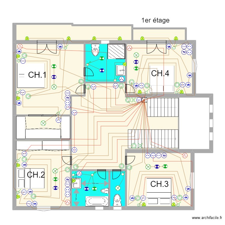 1er étage 123 chantier FIN. Plan de 12 pièces et 162 m2
