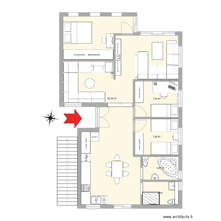 Mannouta Maison. Plan de 5 pièces et 86 m2