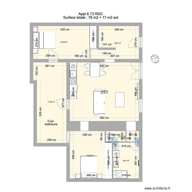 Appt 6 RDC T3 (billard). Plan de 8 pièces et 93 m2