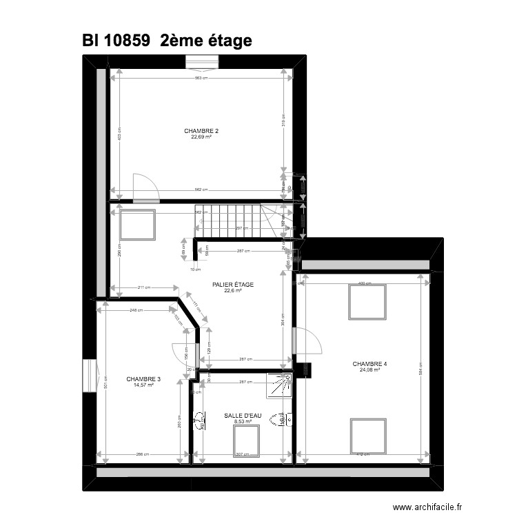 BI 10859 . Plan de 26 pièces et 291 m2