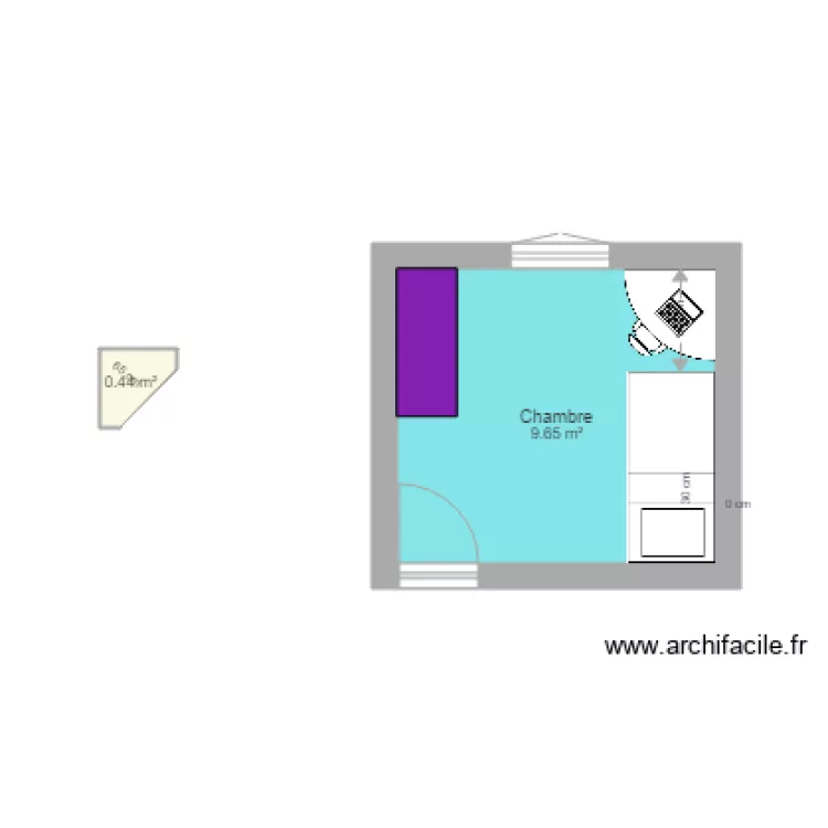 Chambre 10 m2 lit de c&ocirc;t&eacute; bis. Plan de 