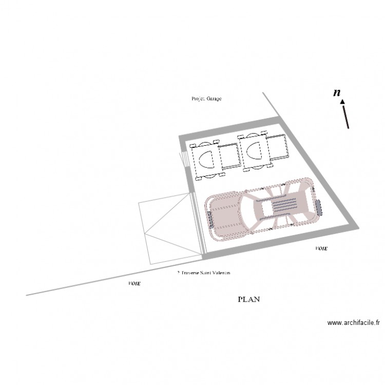 Plan de coupe vue de dessus cotation GARAGE EN BORDURE VOITURE. Plan de 0 pièce et 0 m2