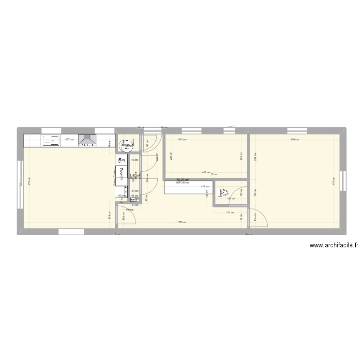 cuisine 2. Plan de 2 pièces et 71 m2