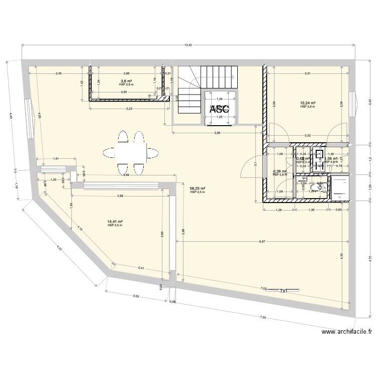 etage 2 et 3. Plan de 11 pièces et 101 m2