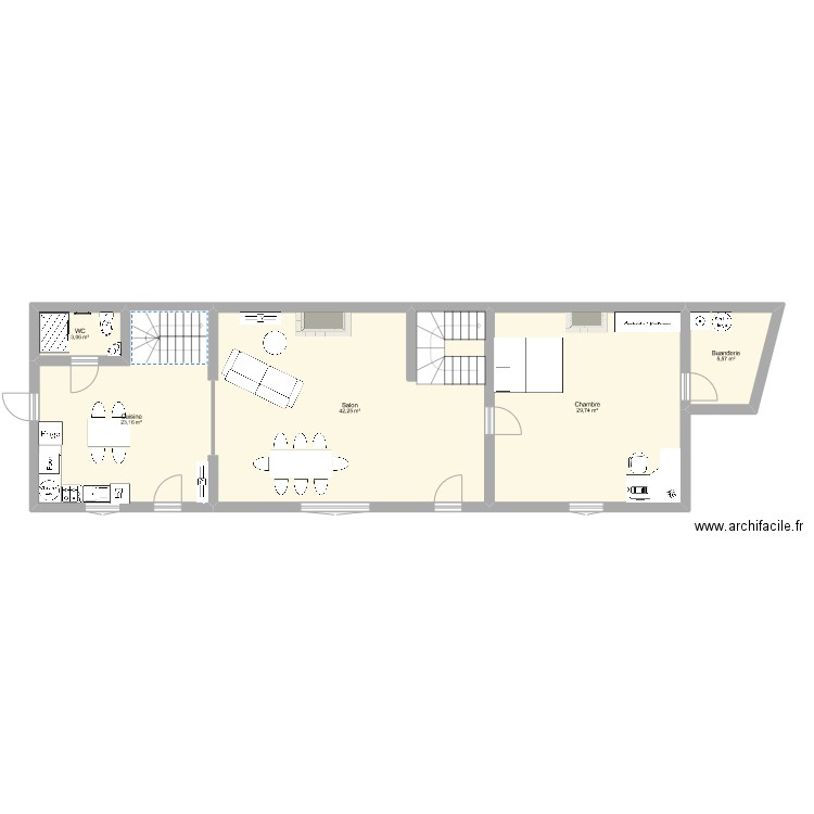 Plan Patis 1 maison V1. Plan de 5 pièces et 104 m2