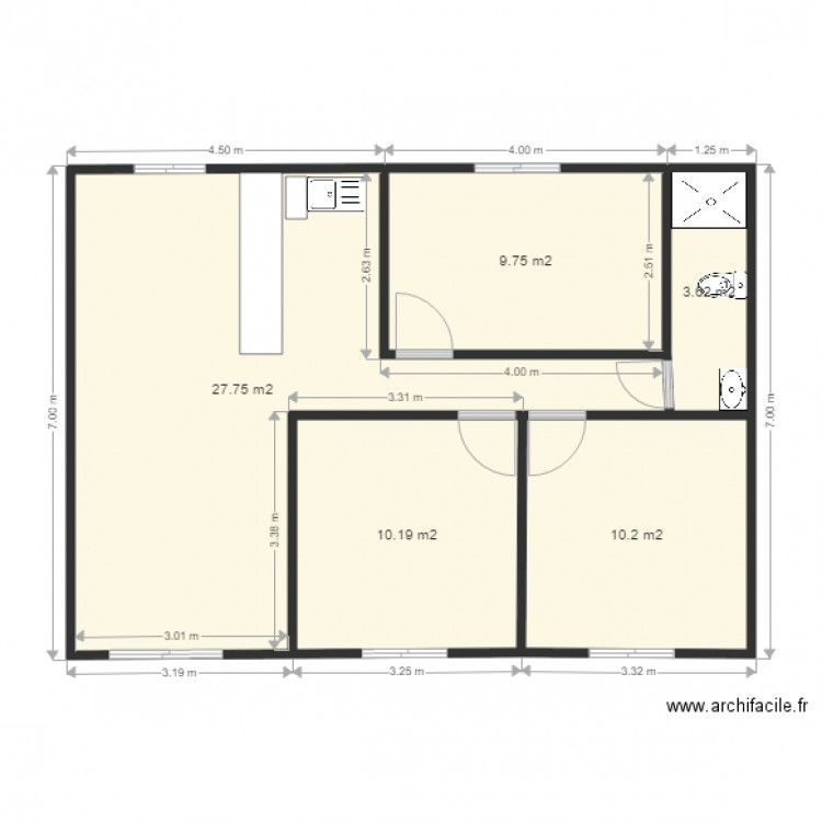 ANDAKANA 70M². Plan de 5 pièces et 62 m2