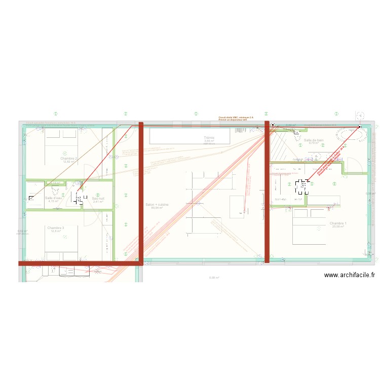 Plan circuits électriques prises. Plan de 23 pièces et 375 m2