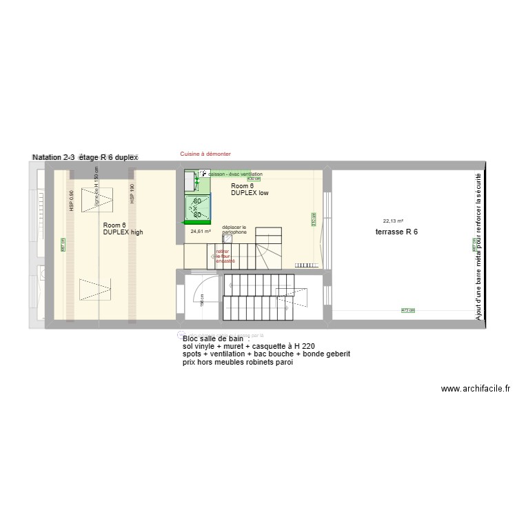 Natation. Plan de 29 pièces et 283 m2