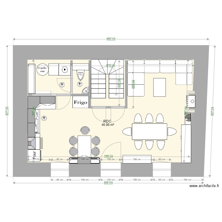 DZ RDC. Plan de 1 pièce et 41 m2