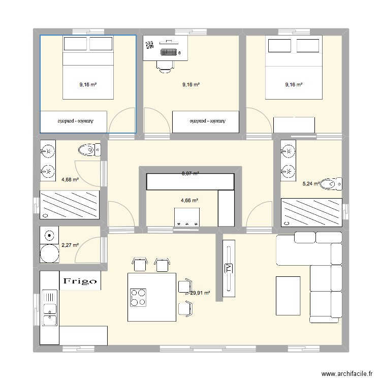 Maison 1. Plan de 9 pièces et 82 m2