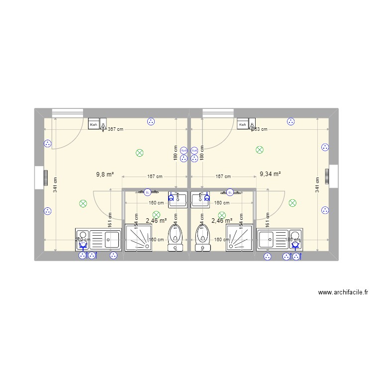 studio. Plan de 4 pièces et 24 m2