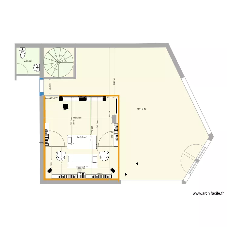 salle cin&eacute;ma fauteuils marches arrondies. Plan de 