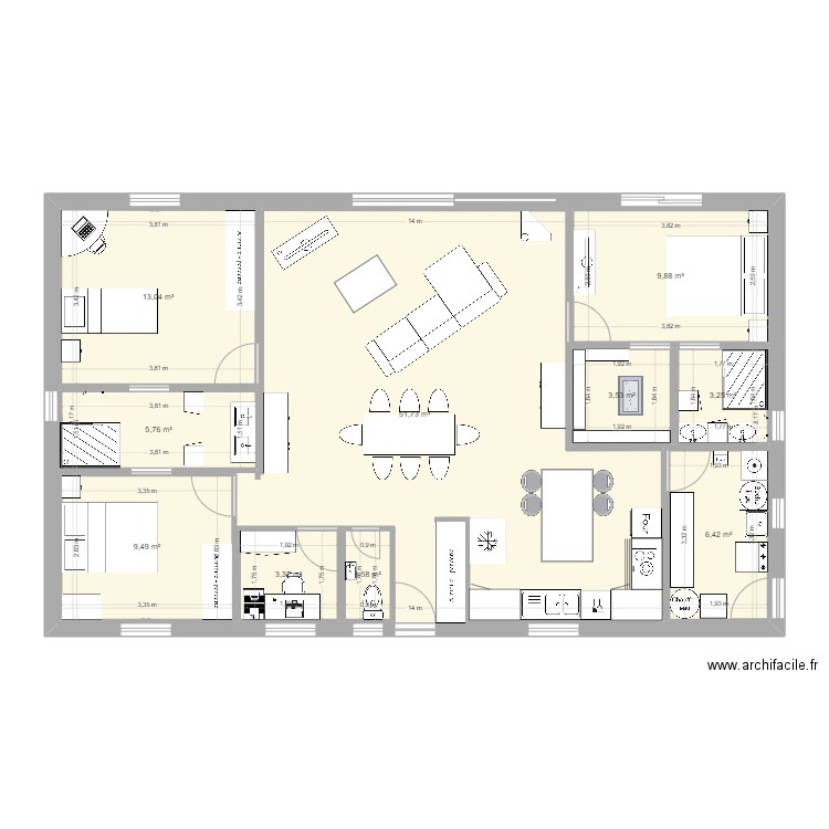 MAISON MATHIEU. Plan de 10 pièces et 171 m2