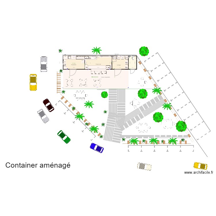 Container. Plan de 4 pièces et 32 m2