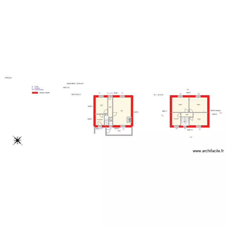 CHEVALIER_ Existant. Plan de 15  et 94 m²