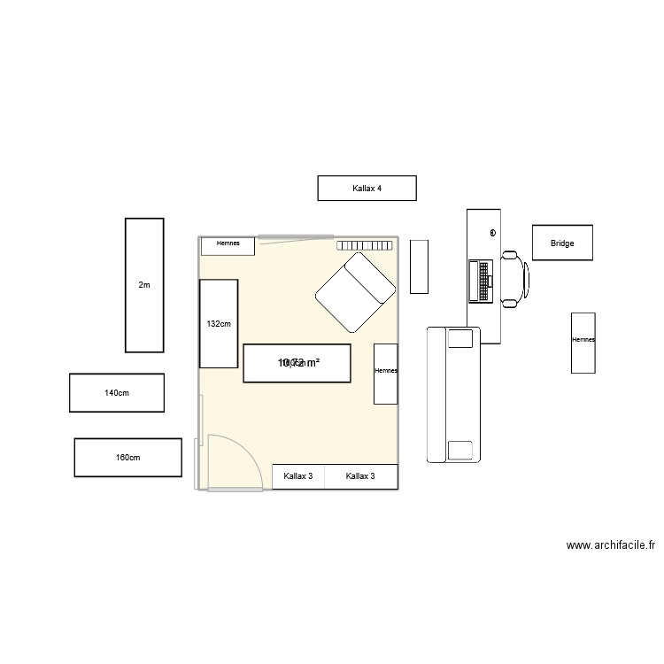 bureau 2. Plan de 1 pièce et 11 m2